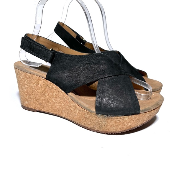 Clarks Annadel Eirwyn Black Suede Cork Wedge Platform Sandal - Picture 1 of 13